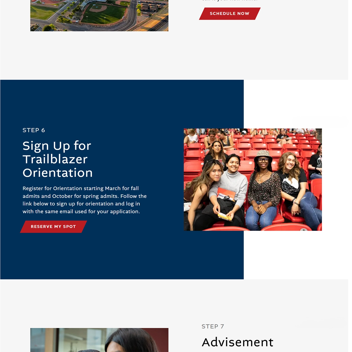 Partical image of the revised UI for the Admission onboarding experience